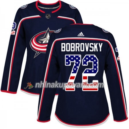 Columbus Blue Jackets Dresy Sergei Bobrovsky 72 2017-2018 USA Flag Fashion Modrá Adidas Authentic - Dámské